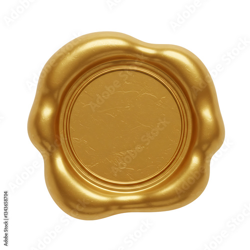 gold wax seal isolated on white, blank gold wax seal 