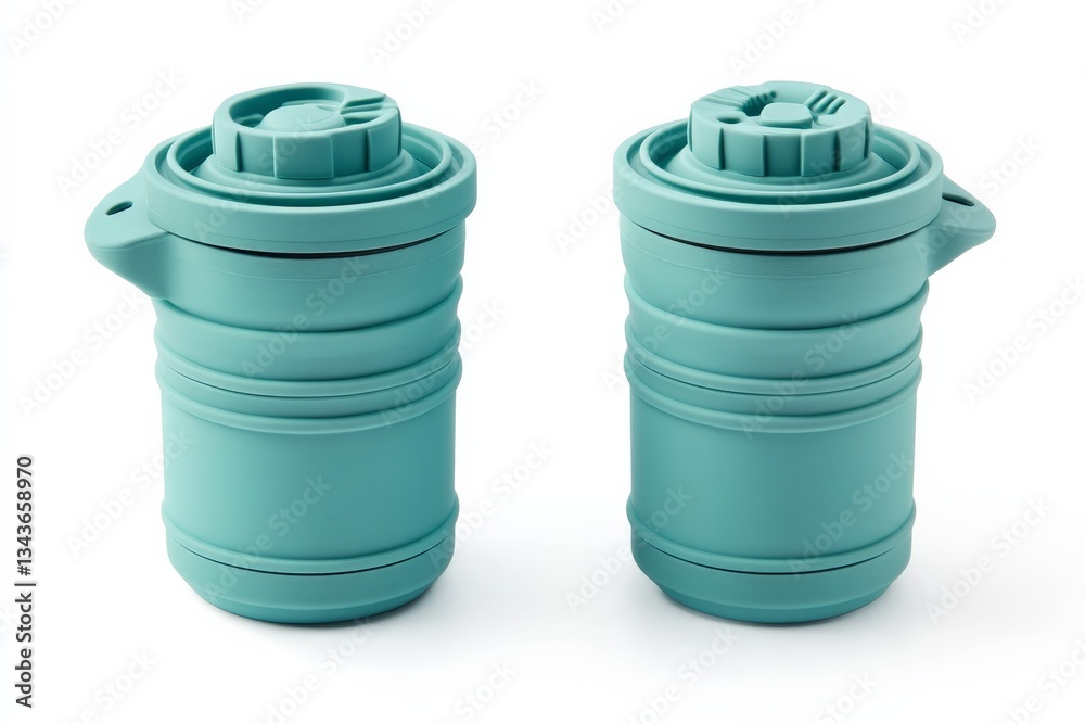 Innovative teal silicone containers designed for food storage and preservation for home use or outdoor activities Innovative teal silicone containers designed for food storage and preservation for home use or outdoor activities
