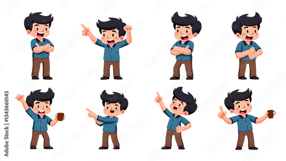 Cartoon Middle Aged Man Character with Various Expressive Poses Cartoon Middle Aged Man Character with Various Expressive Poses