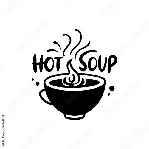Sticker design of A vibrant, stylized sticker design featuring a steaming bowl of broth