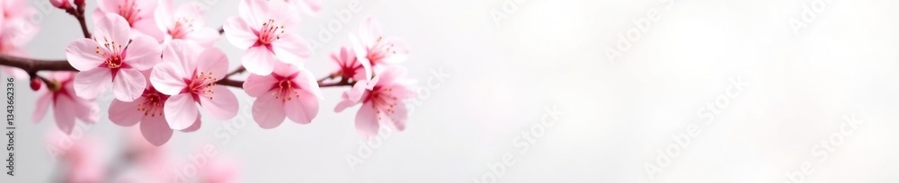 Obraz premium Blooming cherry blossoms on a plain background, white, bloom, delicate
