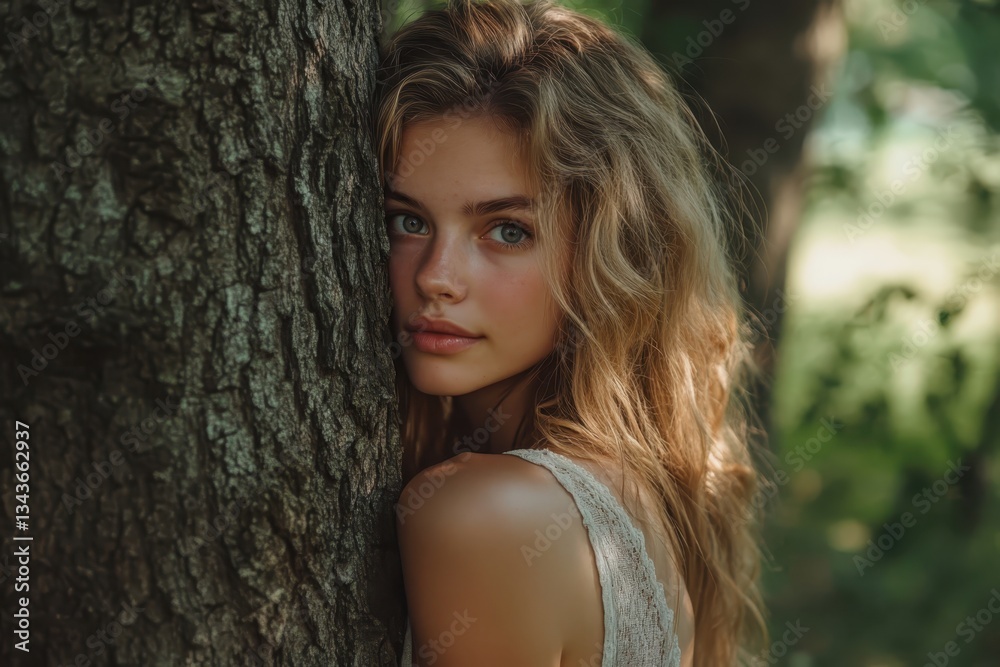 young woman tree hugging in the forest in concept of people love nature young woman tree hugging in the forest in concept of people love nature