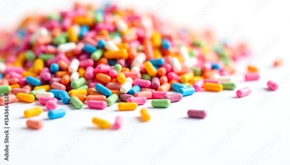 Group of colorful sprinkles isolated on white, sweet, celebration Group of colorful sprinkles isolated on white, sweet, celebration