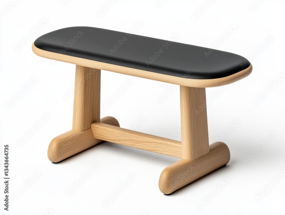 Modern wooden bench with padded seat. Modern wooden bench with padded seat.