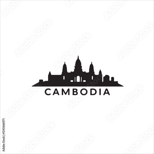 Vector style silhouette logo Cambodia illustration on white background. Geometric shapes, clean lines, cool color palette of blues, greens, and purples. Balanced, symmetrical, visually clear design
