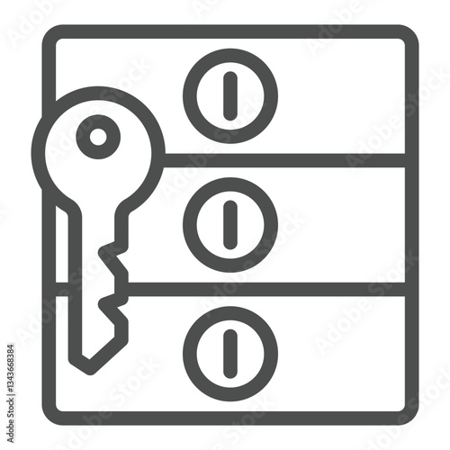 Bank deposit containers with key line icon, bank account concept. Vector graphics. Safe box and key sign on white background, outline style icon for mobile or web design.