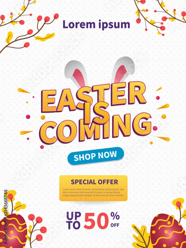 Easter is coming vertical Banner  poster Vector illustration.  