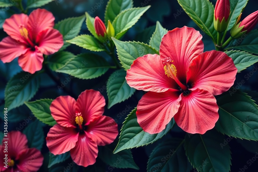 custom made wallpaper toronto digitalIntricate hibiscus blossoms, lush leaves, repeating pattern , yellow, floral, leaf