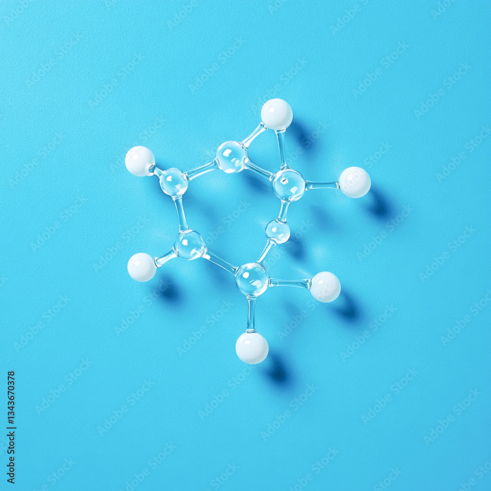Obraz premium Molecular structure model on vibrant blue background