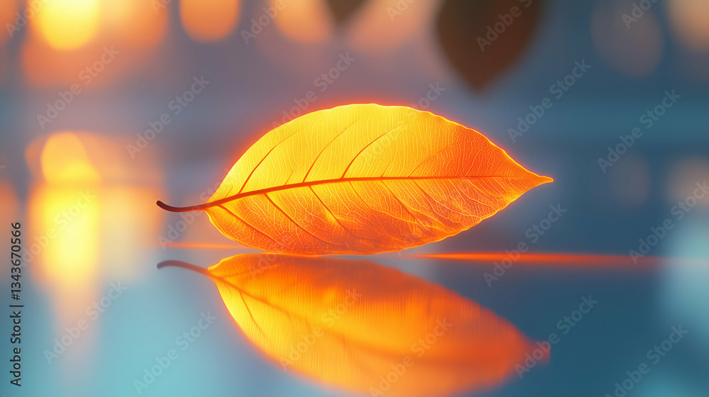 Glowing autumn leaf with reflection Glowing autumn leaf with reflection
