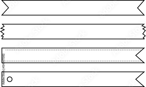 Set of hand-drawn banner and ribbon templates in black and white outline style. Ideal for labels, tags, scrapbooking, infographics, planners, and creative designs