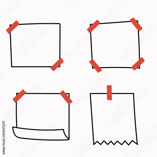 hand drawn doodle blank memo paper stuck to the wall with seal tape
