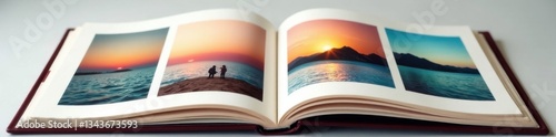 Simple open vertical photo album with inserts for images and designs , product, page