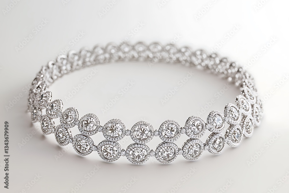 Obraz premium A luxurious choker-style diamond necklace, showcasing intricate craftsmanship, centered on a pristine white background.