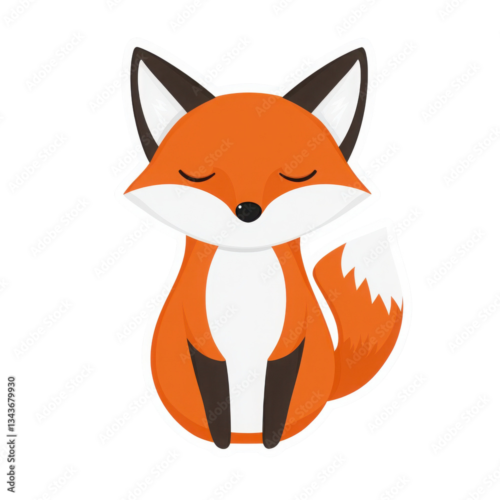 Obraz premium A cute cartoon fox sitting peacefully, illustrating charm and tranquility in nature.
