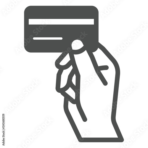 Hand holding credit card solid icon, bank account concept. Vector graphics. Plastic money card with chip sign on white background, glyph style icon for mobile or web design.