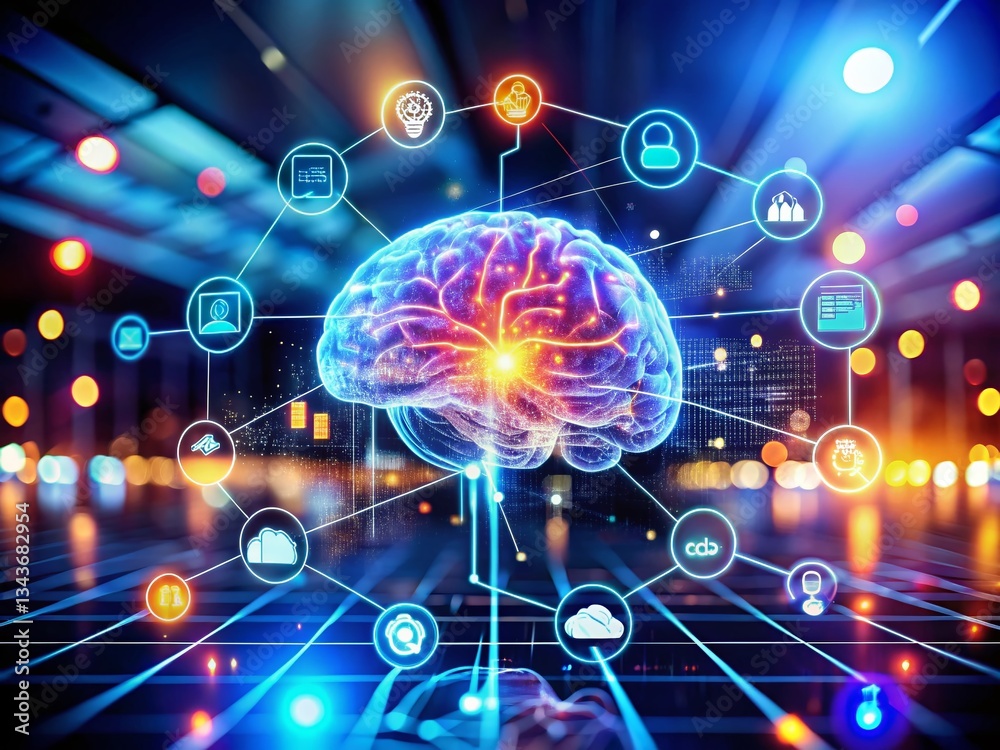 Fototapeta premium AI Brain: Technology & Data Analysis Integration in Modern Business
