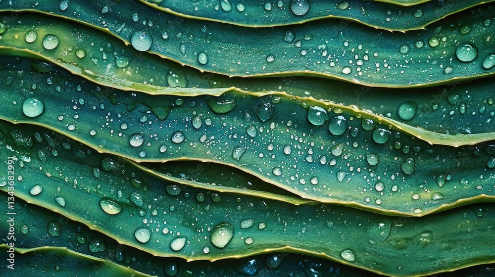 Obraz premium Teal Dew Drops on Succulent Leaves