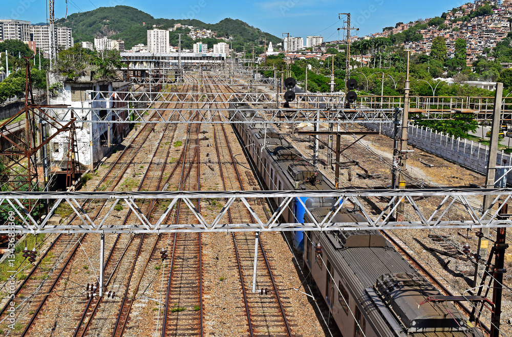 Train tracks between the neighborhoods of Sao Cristovao and Maracanã in Rio de Janeiro, Brazil