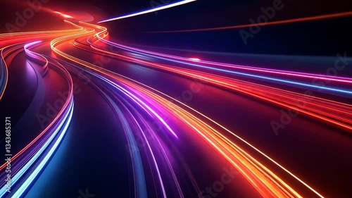 Abstract speed lines, vibrant neon colors, futuristic highway