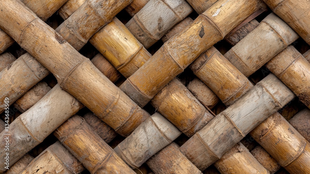 Wooden logs stacked in a geometric pattern for a modern art display.