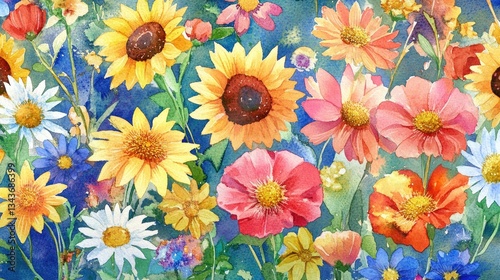 Vibrant Watercolor Wildflower Meadow: A Summer's Day in Bloom
