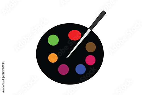 Hand drawn art palette with paintbrush and red paint splash style artist palette isolated vector illustration 