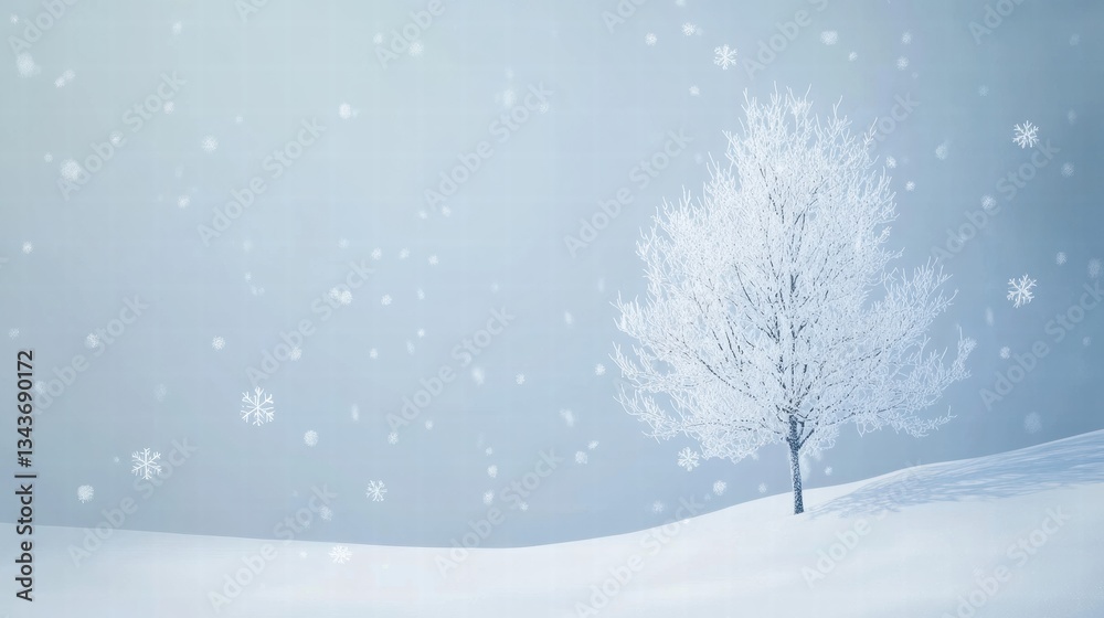 Elegant snowy landscape with a single tree, perfect for holiday themes Elegant snowy landscape with a single tree, perfect for holiday themes