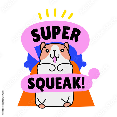 A flat style sticker of a cute rodent with supper squeak typography