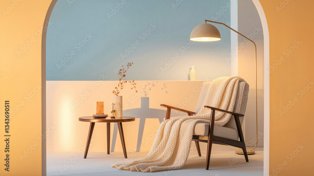 Cozy Reading Nook with Modern Armchair and Floor Lamp