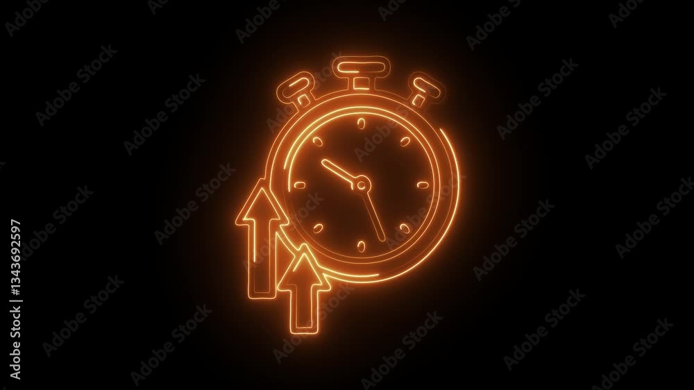 Glowing neon time tracker icon isolated on black background. HD Video motion graphic animation