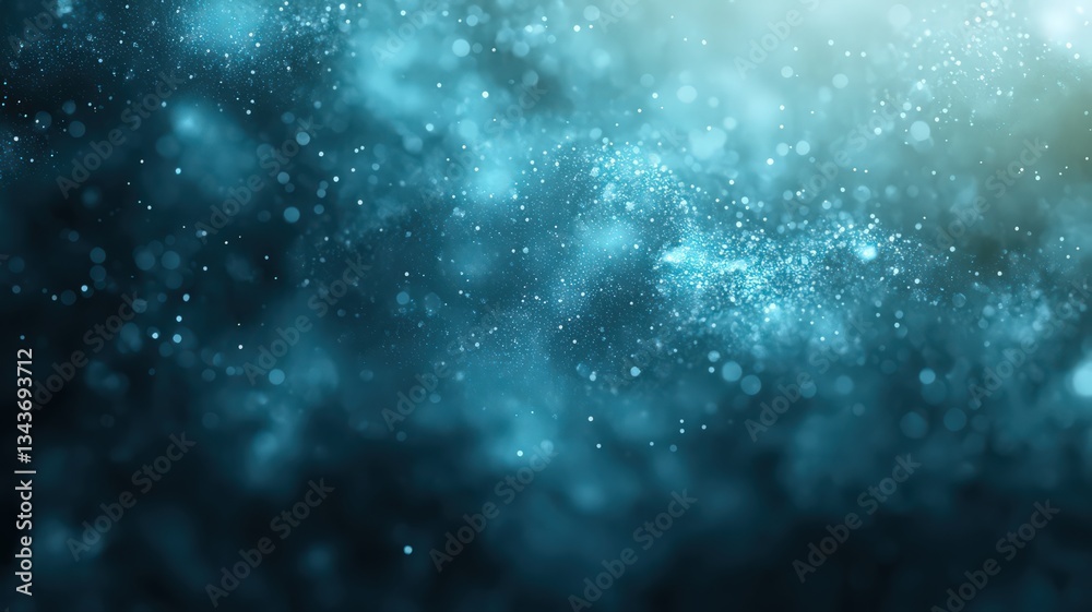 Fototapeta premium Abstract Teal And Blue Bokeh Background With Glowing Particles