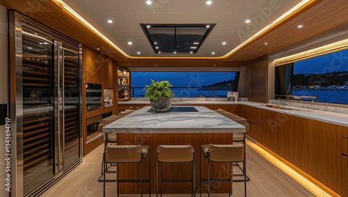 Luxury Yacht Galley: Nighttime View