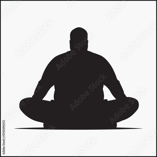 Fat man yoga silhouette vector