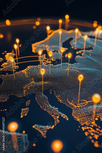 Wallpaper Mural A satellite-focused image with glowing pins denoting critical zones Torontodigital.ca