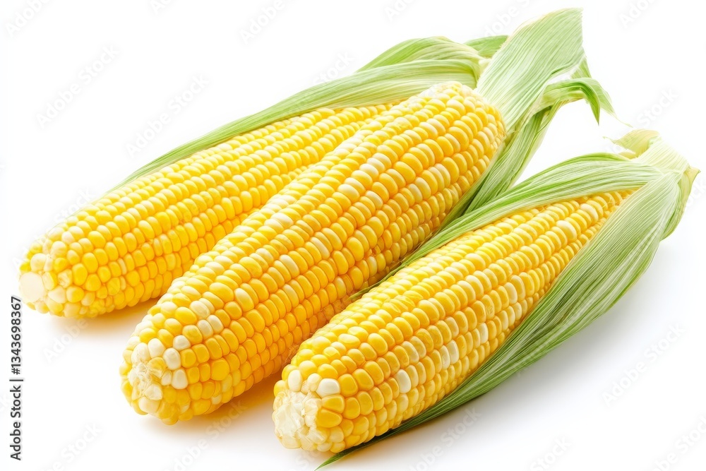 Freshly harvested corn cobs arranged together showcasing bright yellow kernels and green husks Freshly harvested corn cobs arranged together showcasing bright yellow kernels and green husks
