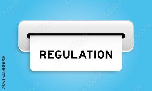 White coupon banner with word regulation from machine on blue color background