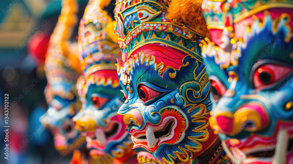 Obraz premium Colorful masks at vibrant festival celebration