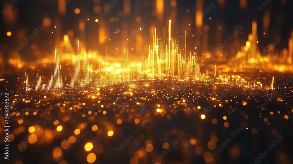 Fototapeta premium Abstract city skyline with golden particles