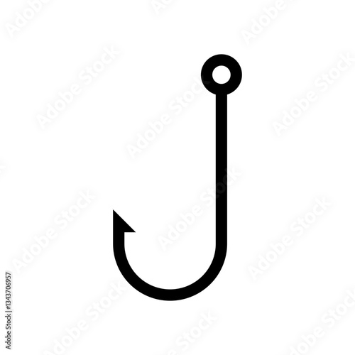 minimalist fishing hook icon. simple black hook line art on white background