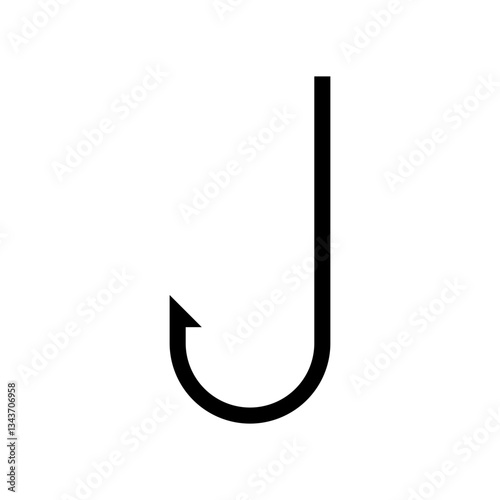 minimalist fishing hook icon. simple black hook line art on white background