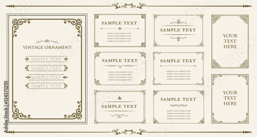 Vintage frames. Set of Decorative borders set, floral ornament, Vector antique decor..eps
