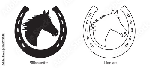 Horse and horseshoe vector silhouette, Vector Farm cowboy rodeo