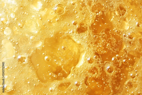 Processed collage of golden yellow oil bubbles texture.