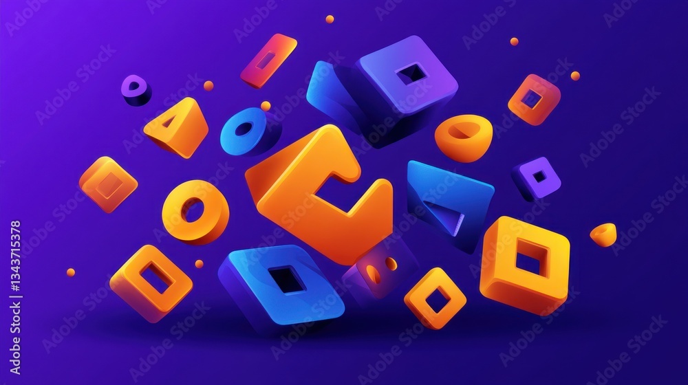 Obraz premium Abstract 3D Geometric Shapes: Vibrant Orange and Blue
