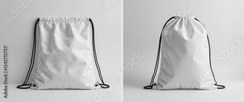 Classic white drawstring bag mockup – gym, sports, travel pack template.