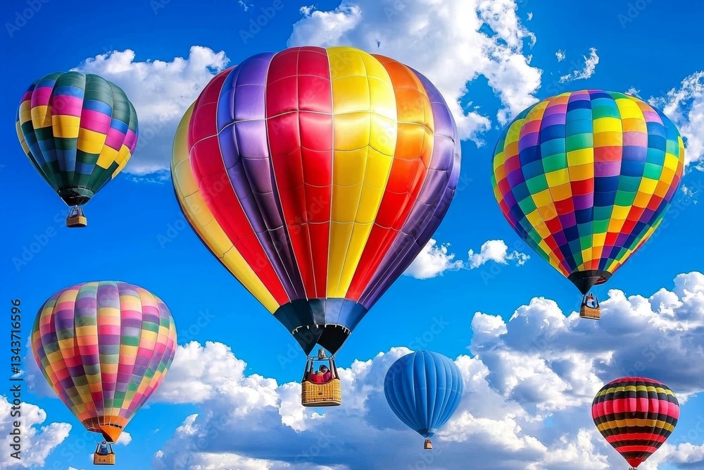 Naklejka premium A Joyful Journey: Riding Hot Air Balloons