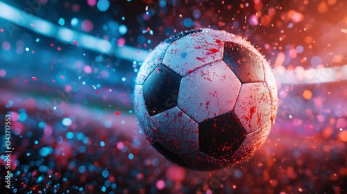 Action-packed soccer ball in vibrant stadium (1) photo