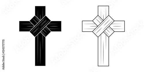 Vector illustration of Palm leaves Cross line art on transparent background