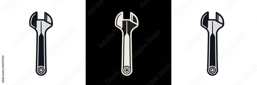 Adjustable Wrench Technical Drawing in Grayscale for Industrial Documentation Adjustable Wrench Technical Drawing in Grayscale for Industrial Documentation